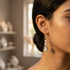 Boucles d'oreilles classiques pour femmes avec perles d'imitation, alliage plaqué argent tibétain, bijoux de mariage, forme goutte d'eau - Product Image 3