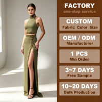 Robe longue élégante Vespera 2026 chic pour femme, col halter sans manches, 2 pièces, ornée de perles, fendue, idéale pour soirée, bal de promo, invitée de mariage