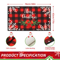 Tapis d'entrée lavable à profil bas antidérapant à carreaux de buffle rouge Tapis de porte de Noël pour porte avant et arrière intérieure