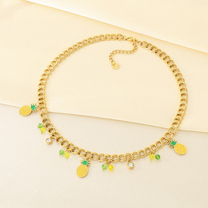 Punto de fábrica al por mayor 2025 nueva moda verano fruta fresca serie goteo aceite piña colgante collar de cadena cubana de acero inoxidable - Product Image 4