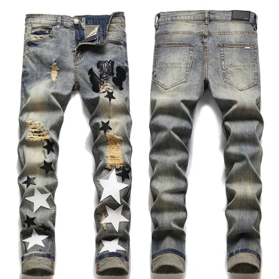 Hip Hop Hues Designer Marque Vêtements Jeans pour hommes à la mode Street Paint Print Purple Jeans