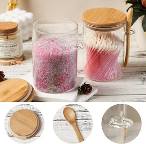 Accesorios de Cocina Cuadrados, Frascos de Almacenamiento para el Hogar, Recipientes de Vidrio de Borosilicato Ecológicos para Alimentos, Frascos para Especias, Frascos para Avena Nocturna, Bambú - Product Image 3