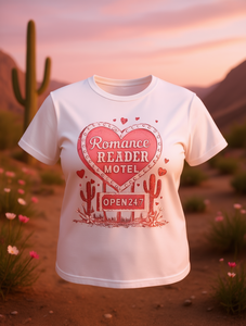 Romance Reader Motel T-shirt da donna girocollo a maniche corte con stampa a cuore, top casual per San Valentino, 100% cotone - Product Image 2