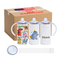 Lot de 30 biberons pour bébé de qualité alimentaire sans BPA, 12 oz, gobelets à sublimation pour enfants, gobelet à sublimation pour enfants avec poignée