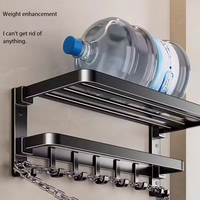 Porte-serviettes pliable noir YF à double couche en aluminium chromé, robuste, pour hôtel, salle de bain, avec 2 barres, auto-adhésif