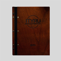 Carpeta de Menú Personalizada de Lujo con Cubierta de Madera y Correa de Cuero para Restaurante, Hotel, Bar de Vinos, Promoción Empresarial