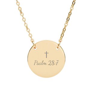 Collar de Mujer con Cruz Bíblica Grabada en Acero Inoxidable con Baño PVD, Joyería Personalizada con Mensaje Religioso, Joyería Motivacional - Product Image 1