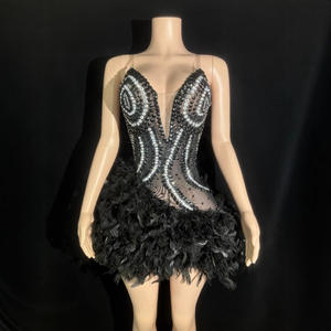 <span class=keywords><strong>Abito</strong></span> da Ballo di Lusso da Donna per Feste e Serate di Gala <span class=keywords><strong>Abito</strong></span> <span class=keywords><strong>Nero</strong></span> con Strass <span class=keywords><strong>Piume</strong></span> e Rete Profonda Scollatura a V Mini <span class=keywords><strong>Abito</strong></span> da Cocktail - Product Image 1