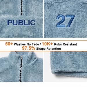 Vestes en molleton brodées personnalisées par le fabricant, fermeture éclair quart, unisexe, hiver, décontractées, bleu, 100% polyester, sherpa, vestes pour hommes - Product Image 2