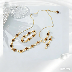 Горячая распродажа <span class=keywords><strong>2026</strong></span>: Новый оригинальный дизайн, ювелирный набор из тигрового глаза и жемчуга, с блестящим золотым покрытием, женское ожерелье, браслет, серьги, модный аксессуар для вечеринок - Product Image 3