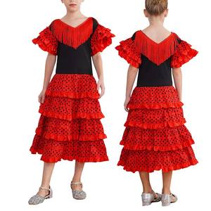 Donne adulte spagnole con maniche arricciato a punti a strati abito da Flamenco latino abiti da ballo TRAD-005 - Product Image 5