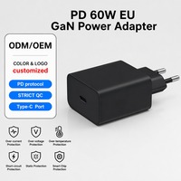 Adaptador de Corriente GaN de 60W con Enchufe Europeo, Puerto Único, Carga Rápida PD, Protección Térmica, Cargador de Pared Portátil para Viajes