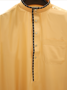 <b>Men's</b> Long Sleeve <b>Thobe</b> Floor Length Stand Collar Solid Polyester Prayer Plus Size 52-60 Middle East Style 3 Colors - Product Image 3
