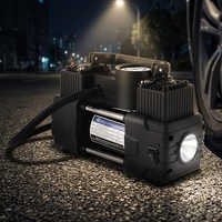 12V Car Tire Inflator Heavy Duty Deluxe Portable Metal Air Compressor Dual Cylinder Auto Pressure Tire Pressure Monitor
