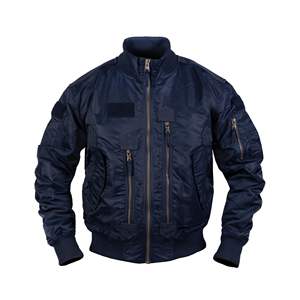 Blouson de vol tactique pour homme, bleu foncé et noir, avec boucle de suspension, bordure tricotée sur le col, les manches et l'ourlet, col montant - Product Image 2