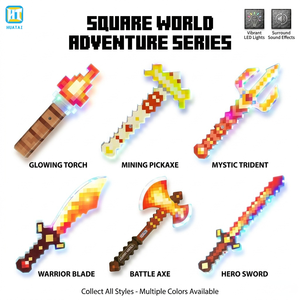 Épée lumineuse LED HTL avec son et effets lumineux, hache de combat pixelisée, pioche lumineuse, trident pour Halloween et Noël - Product Image 4