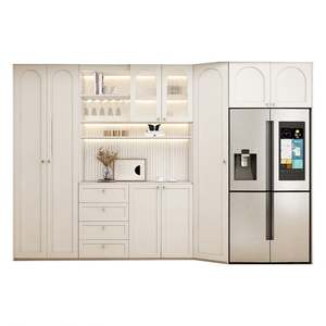 Système d'armoires de rangement modernes et luxueuses sur mesure avec portes en verre à finition haute brillance et étagères LED pour cuisine et salon - Product Image 3