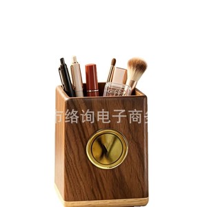 Walnut Solid Wood <b>Pen</b> Holder Desk Storage <b>Box</b> Makeup Brush Organizer Office Desktop Accessory Creative Gift - Product Image 1
