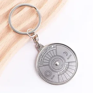 Wholesale custom Metal Key Chain 50 Years Perpetual Calendar Keyring Unique Compass Metal KeyChains Custom logo