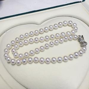 สร้อยคอมุกน้ำจืด 7-8 มม. พร้อมตัวล็อคเงินแท้ S925 ดีไซน์หรูหราแบบออโรร่า  สร้อยคอแม่ไข่มุกมีตำหนิเล็กน้อย - Product Image 1