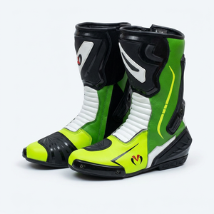 Botas de Motocicleta de Alta Calidad, Media Caña, Cuero Genuino, Cierre de Cremallera, Verde, Amarillo, Negro, Resistentes a la Abrasión, para Todas las Estaciones, Hombre y Mujer - Product Image 2