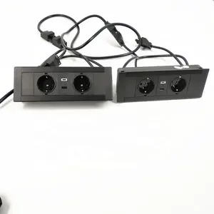 Horizontal Surface Flush Mount In Desk EU power strip series connected with USB-C with GST connector for conference table