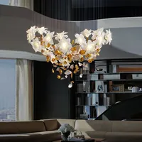 Lustre européen de luxe en cuivre et cristal avec un design de fleurs flottantes pour escalier, loft, plafond, ampoules LED