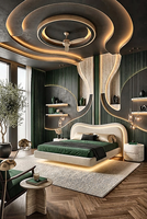 Dernier design de mobilier de chambre à coucher : Cadre de lit de villa, lit double de haute qualité, lit king size de luxe en velours, ensemble de salle à manger pour villa