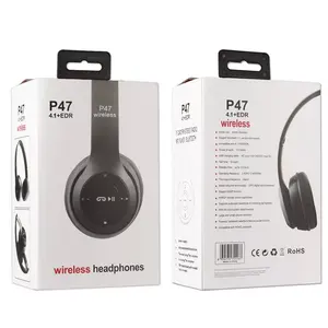 หูฟังของขวัญ Audifono P47,หูฟังไร้สายราคาถูกสำหรับ IOS แอนดรอยด์มือถือ Xiaomi Sumsamg Huawei รองรับ SD Card BT หูฟัง