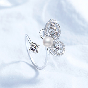 Bague réglable en argent S925 avec papillon, non ternissable, <span class=keywords><strong>calendrier</strong></span> <span class=keywords><strong>de</strong></span> <span class=keywords><strong>l</strong></span>'<span class=keywords><strong>Avent</strong></span>, bijoux en moissanite haut <span class=keywords><strong>de</strong></span> gamme 5A et perle d'eau douce pour <span class=keywords><strong>femme</strong></span> - Product Image 3
