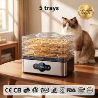 Déshydrateur alimentaire électrique OEM ODM à 5 plateaux, base en acier inoxydable, sans BPA, contrôle numérique, température réglable, minuterie 99 heures