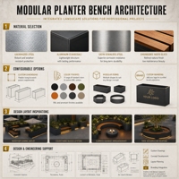 Banc de jardin et jardinière combinés YISHANG en acier avec motif imitation bois, mobilier d'extérieur