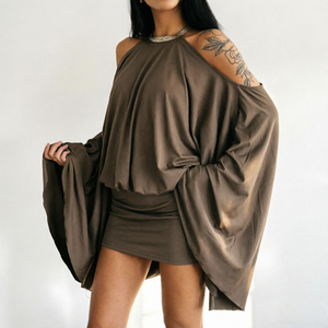 เดรสทรงเข้ารูปคอ halter แบบเปิดไหล่ แขนยาว สีพื้น พิมพ์ลายดิจิทัล สไตล์เซ็กซี่สำหรับออกงานกลางคืน เหมาะกับฤดูใบไม้ร่วง - Product Image 6