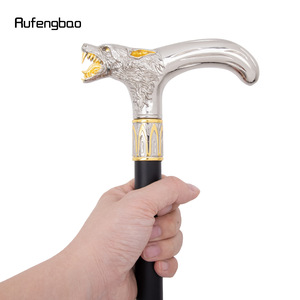 Bâton de marche Platinum Wolf avec poignée en métal, embout en caoutchouc, acier au carbone, bâton de randonnée, design de luxe tendance - Product Image 4