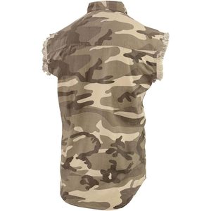 2025 cuir DM4009 chemise en jean léger sable X-Large pour homme camouflage avec coupe effilochée sans manches - Product Image 1