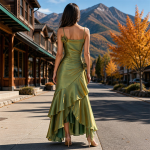 Vestido Maxi Elegante de Satén sin Mangas con Cuello Alto y Abertura Lateral, Estilo Tubo, Color Sólido, para Noche, Venta Caliente de Fábrica - Product Image 3