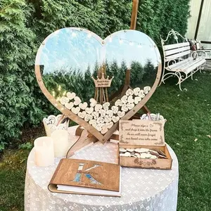 TC Amazon lüks düğün dekorasyon akrilik düğün ziyaretçi defteri 60/80 adet ahşap kalp konuk posta kutusu