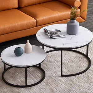 Contemporary Round Nesting Coffee Table Black Gold Metal Side Glass Marble mdf Wooden 3 pieces Tea Coffee Table Set Center Table