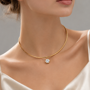 Collar <span class=keywords><strong>Gargantilla</strong></span> de Acero Inoxidable Chapado <span class=keywords><strong>en</strong></span> <span class=keywords><strong>Oro</strong></span> PVD Nimai con Colgante Redondo de Lágrima y Circonita Cúbica para Mujer - Product Image 1