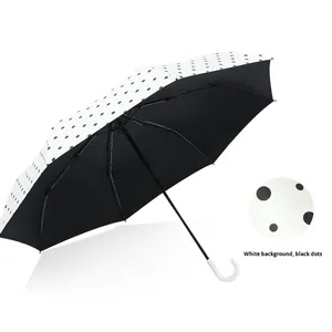 Paraguas Plegable de Tres Secciones con Apertura Manual, Estilo Europeo Japonés, Mango Curvo, Tela de Goma Negra Resistente a Impactos, Protección Solar y contra la Lluvia, para Publicidad - Product Image 3