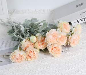 Nouvelle Collection : Fleur de rose artificielle à 3 têtes en soie française avec bords brûlés pour la décoration de la maison, les mariages et les accessoires de photographie - Product Image 2