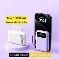 Mini Banco de Energía Colorido de 10000 mAh con Enchufe, 4 Cables, Correa, Linterna, Carga Rápida, Cargador de Batería Portátil para Viajes