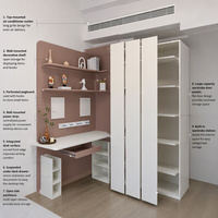 Armoire blanche Japandi avec étagères ouvertes, tiroirs et éclairage LED, meuble de chambre à coucher personnalisé