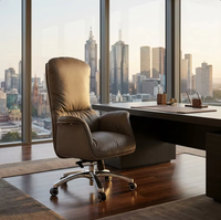 Chaise de bureau ergonomique de luxe en cuir avec accoudoirs, siège et dossier confortables, base en acier, siège pivotant