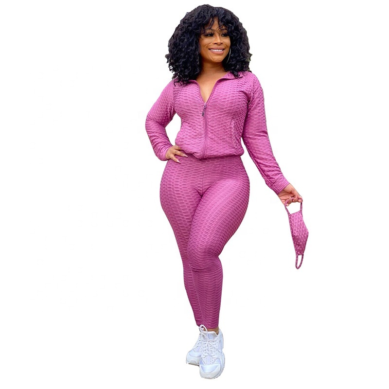 Girls Plus Size Sexy Yoga Set 2021 Stand Collar Zipper Sweater Long Sleeves Tight Yoga Casual Sports Suit Eco-Friendly Quick Dry