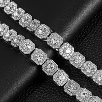 Alliage couleur or argenté glacé avec strass bling Hip Hop carré Rock Candy Bracelet chaîne à maillons cubains