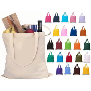 Grands sacs fourre-tout en toile de coton beige réutilisables, pliables, vierges, lavables, avec poignées, personnalisables avec logo imprimé - Product Image 3