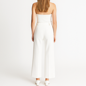 <span class=keywords><strong>Pantalon</strong></span> large taille haute <span class=keywords><strong>blanc</strong></span> droit élégant pour femmes <span class=keywords><strong>pantalon</strong></span> à jambes pour femmes vente en gros sur mesure - Product Image 3