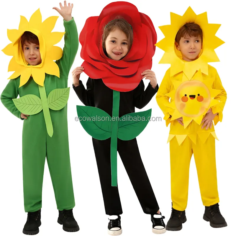 Traje de fantasia infantil para Cosplay de flores rosas, fantasia de Natal para performance em palco, fantasia de fantasia de gêmeos, fantasia de gêmeos de girassol