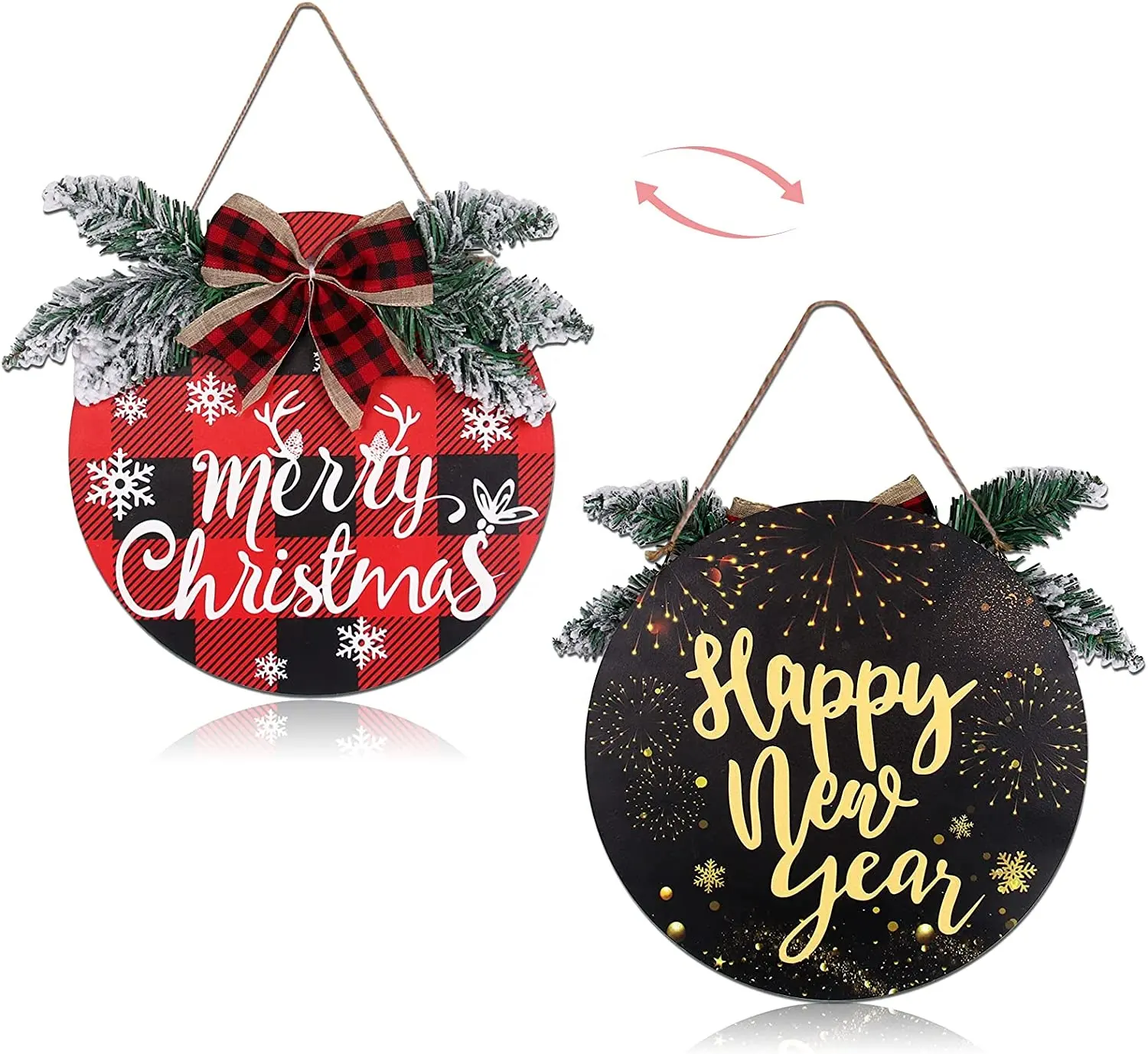 2022 New Double Sided Merry Christmas Hanging Welcome Door Sign Decor Wreaths Wooden Christmas Welcome Sign for for Front Door